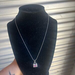 Silver Necklace with Iridescent Pendant